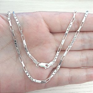 Corrente De Prata Masculina Veneziana Com Cartier 50 Cm X 0,2 Cm – Joia em Prata 925 de Qualidade