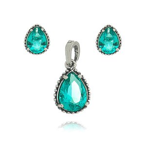 Conjunto De Prata Bali Gota Turmalina – Joia em Prata 925 de Qualidade