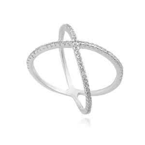Anel De Prata X Com Micro Zircônias – Joia em Prata 925 de Qualidade