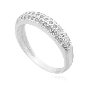 Meia Aliança De Prata Cravadas Com Zircônias – Joia em Prata 925 de Qualidade