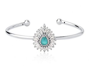 Bracelete De Prata Com Ródio Gota Turmalina Com Zircônias – Joia em Prata 925 de Qualidade