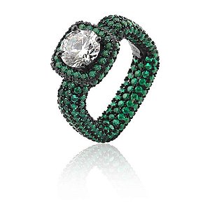 Anel De Prata Com Ródio Negro Todo Cravejado De Zircônias – Joia em Prata 925 de Qualidade