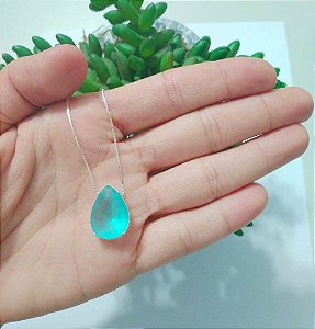 Colar De Prata Gota Azul Água  – Joia em Prata 925 de Qualidade