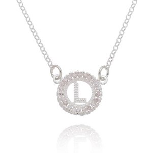 Colar De Prata Letra L Com Zircônias – Joia em Prata 925 de Qualidade