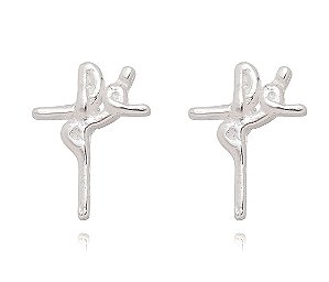 Brinco 2 Furo Fé Grande Em Prata – Joia em Prata 925 de Qualidade