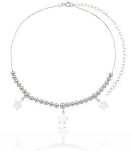 CHOKER DE PRATA ESTRELAS E BOLINHA