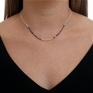 CHOKER COLAR DE PRATA COM MINI PEDRAS NATURAIS