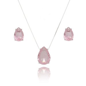 CONJUNTO DE PRATA GOTA ROSA