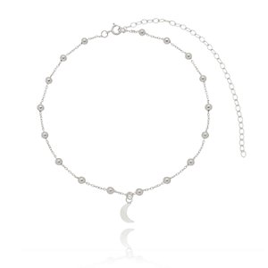 CHOKER DE PRATA BOLINHAS E LUA