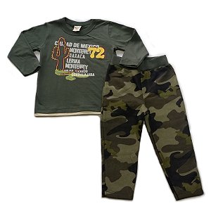Conjunto Camiseta Manga Longa e Calça Camuflado