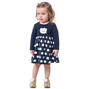 Vestido em malha flanelado ursinha