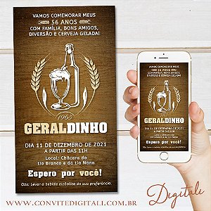 Convite Aniversário Bar Rústico Madeira - Arte Digital