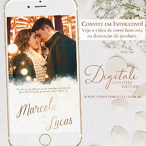 Convite Interativo com Link para Casamento Marsala e Dourado com Foto - Digital