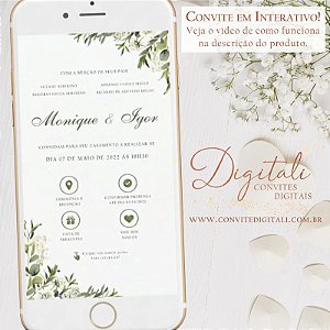 Convite Interativo com Link para Casamento Branco Verde Greenery - Digital