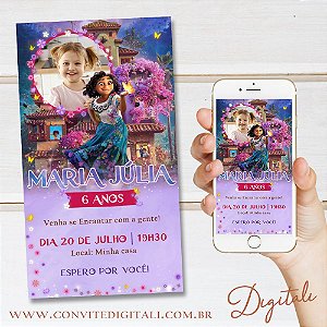 Convite Encanto Disney Lilás - Arte Digital
