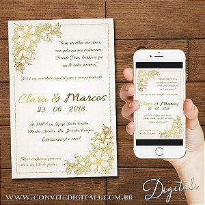 Convite Casamento Dourado - Arte Digital