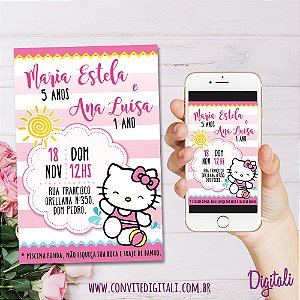 Convite Hello Kitty Rosa Claro - Arte Digital