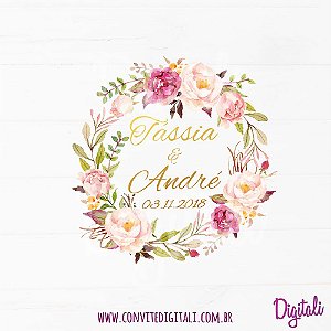 Brasão Casamento Florido Rosa - Arte Digital