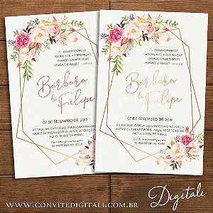 Convite Casamento Rosa Florido - Arte Digital