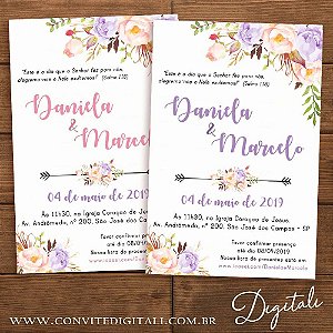 Convite Florido Lilás e Rosa - Arte Digital