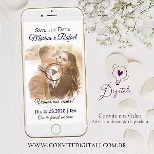Save the Date Animado em Vídeo para Casamento com Foto - Azul Royal