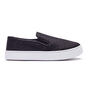 Tênis Feminino Slip On Preto Brilho