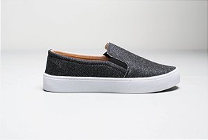 Tenis Feminino Slip On Grafite Brilho