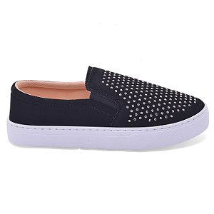 Tênis Feminino Slip On Preto Hot Fix