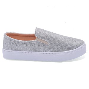Tênis Feminino Slip On Prata Brilho