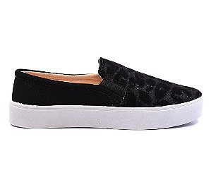 Tênis Feminino Slip On Animal Print Preto Onça