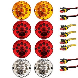 KIT 8 Lanterna Traseira Ônibus Caminhão 155mm 10 LED 24V + Conector