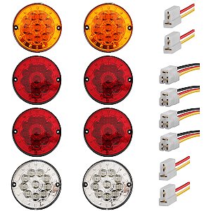 8 Lanterna Traseira 125mm Ônibus Caminhão Carreta 10 LED 12V +Conector