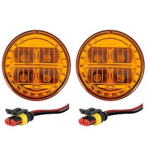 KIT 2 Lanterna Dianteira Ônibus 70mm Led 24V AM + 2conector