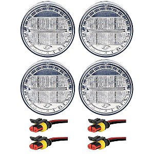 KIT 4 Lanterna Traseira Ônibus Caminhão 70mm 4 Led +Con. Ré