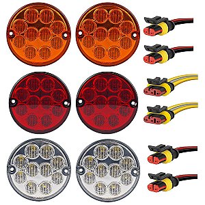 KIT6 Lanterna Traseira Ônibus Caminhão 96mm 10 Led +Conector