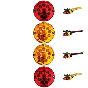 KIT 4 Lanterna Traseira Ônibus Cometa 155mm 10 LED 12V + Conector