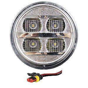Lanterna Ré Ônibus Caminhão 70mm 4 Led CRISTAL BIVOLT + Conector