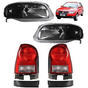 KIT Farol Lanterna Moldura Gol G4 2005 06 07 a 14 Máscara Negra