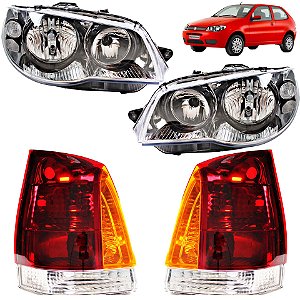 KIT Farol Lanterna Palio 2004 2005 a 2016 Máscara Cromada Aro Preto TRI