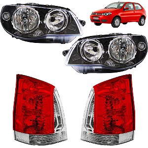 KIT Farol Lanterna Palio 2004 2005 06 a 2016 Máscara Negra Aro Cromado CRI