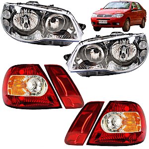 KIT Farol Lanterna Siena 2004 2005 2006 07 Máscara Cromada Aro Preto