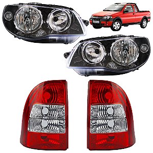 KIT Farol Lanterna Siena 2004 2005 2006 2007 Máscara Negra Aro Cromado CR