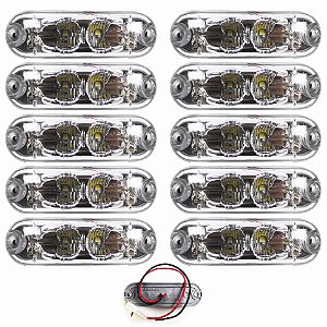 10 Lanterna Ônibus Caminhão Vigia Teto Cromada 2 LED 24 Volts CR
