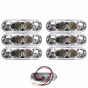 6 Lanterna Ônibus Caminhão Vigia Teto Cromada 2 LED 24 Volts CR