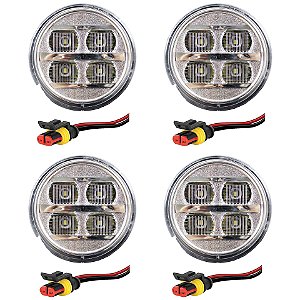 4 Lanterna Ré Ônibus Caminhão 70mm 4 Led CRISTAL BIVOLT + Conector