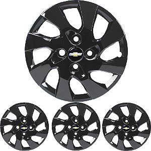 JG 4 Calota Onix 2013 2014 2015 2016 Aro 14 Black Piano com Emblema