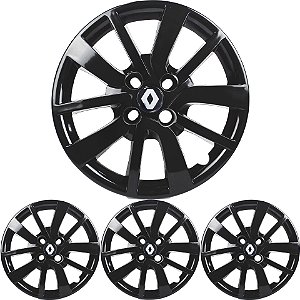 JG 4 Calota Sandero 2014 15 16 17 18 19 20 Aro 14 Black Piano com Emblema