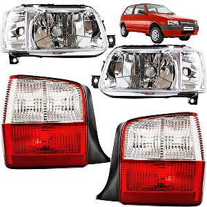 KIT Farol Lanterna Uno Fire 2001 02 03 04 a 2013 Cromado CRISTAL