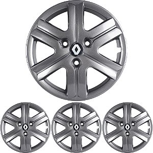 JG 4 Calota Kwid Zen Aro 14 Grafite Metalic com Emblema