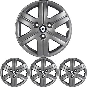 JG 4 Calota Kwid Zen Aro 14 Prata Metálico com Emblema